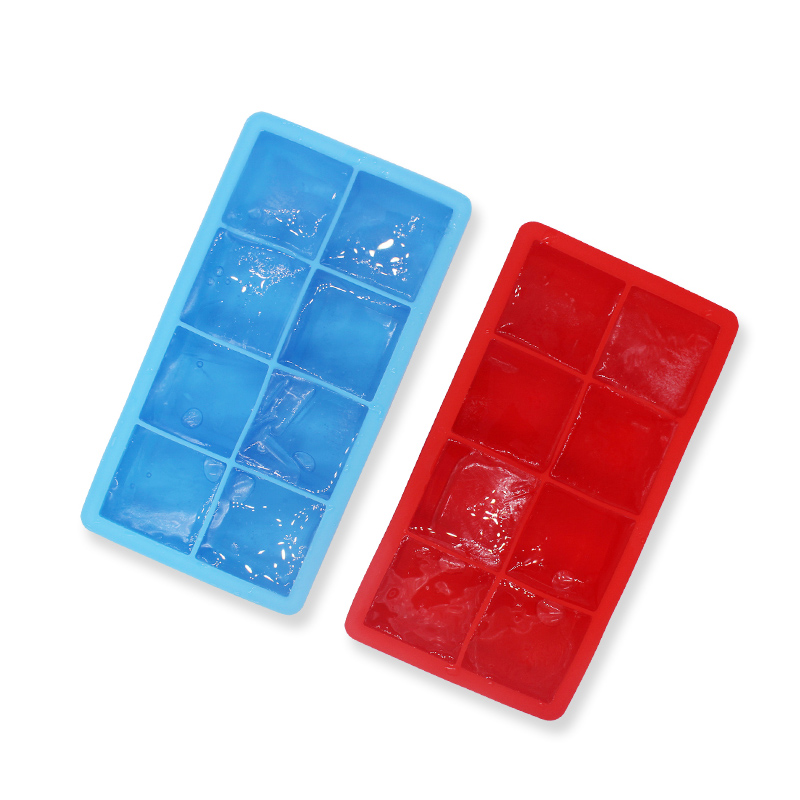 Лесно освобождаване силикон и гъвкави 8 големи тави за кубчета лед, сертифицирани суровини, без BPA, бавно топящи се кубчета лед за уиски, коктейли и сокове, лесни за почистване