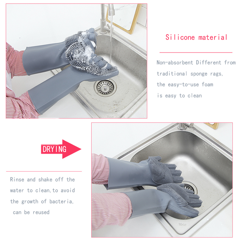 Силиконови ръкавични ръкавици за многократна употреба, ръкавици за миене на съдове с четка, домакински кухненски ръкавици, доставки за отглеждане на домашни любимци